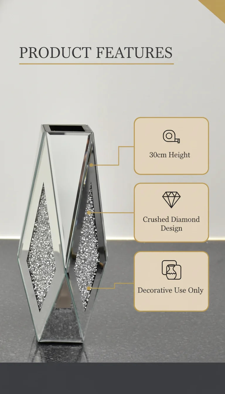 Crushed Diamond Mirror Vase – 30cm Silver Sparkle | Sparkle Decors