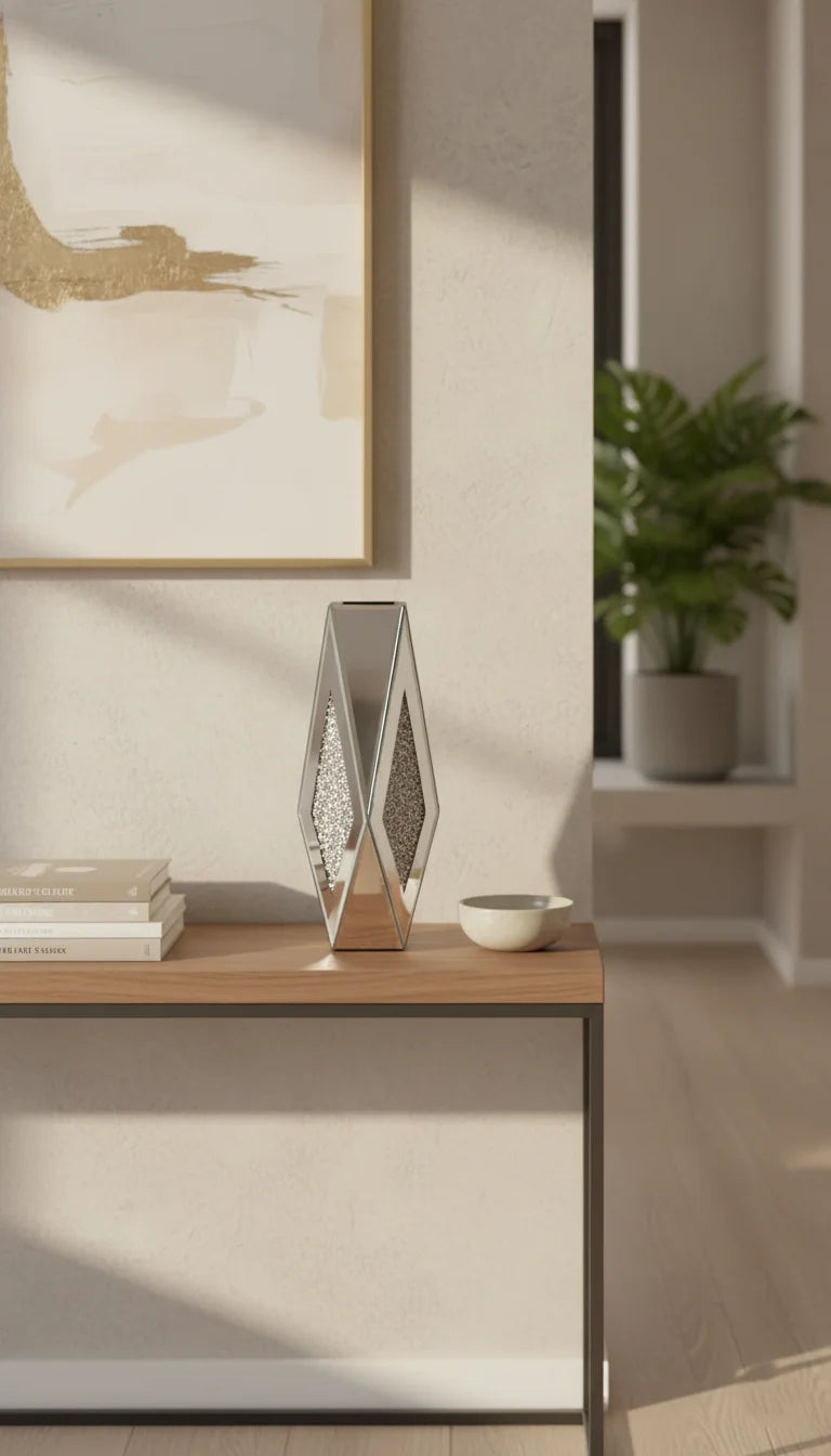 Crushed Diamond Mirror Vase – 30cm Silver Sparkle | Sparkle Decors