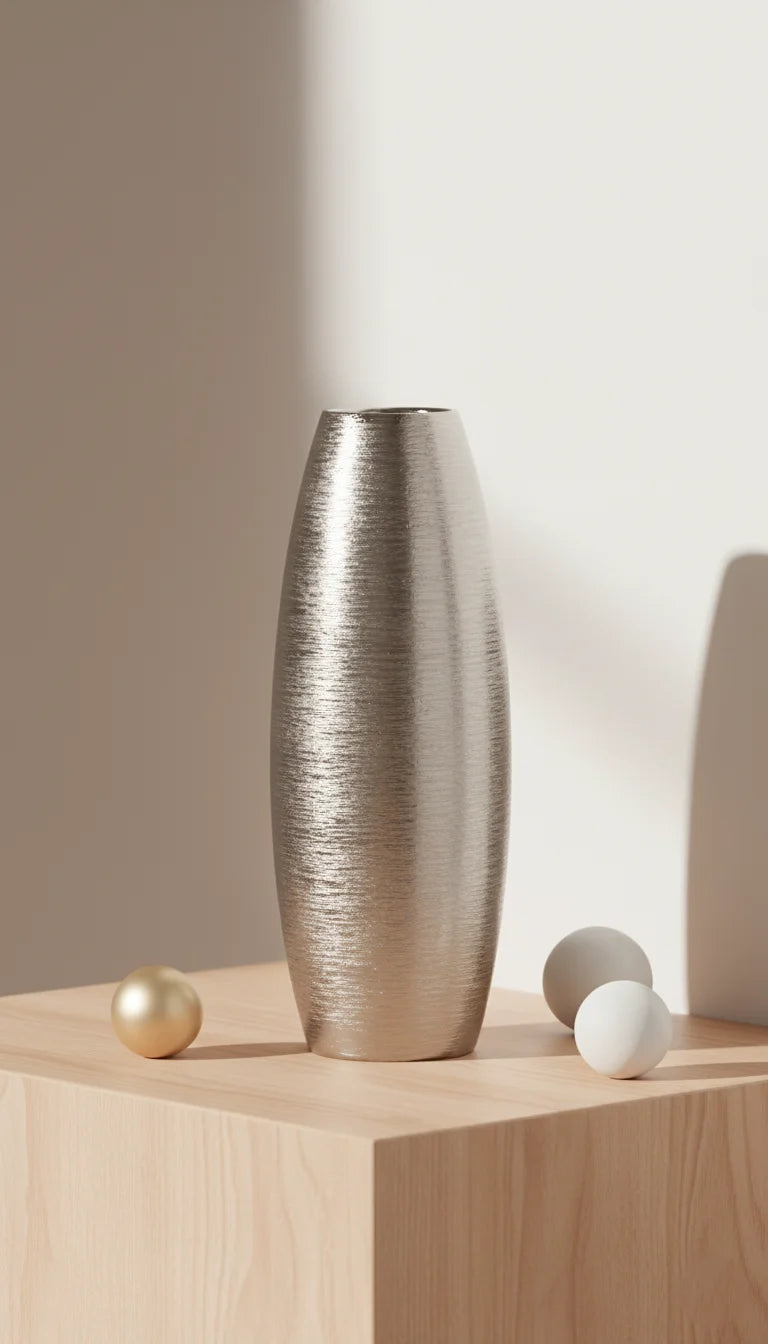 Silver Shimmer Textured Oval Vase Modern Home Décor | Sparkle Decors