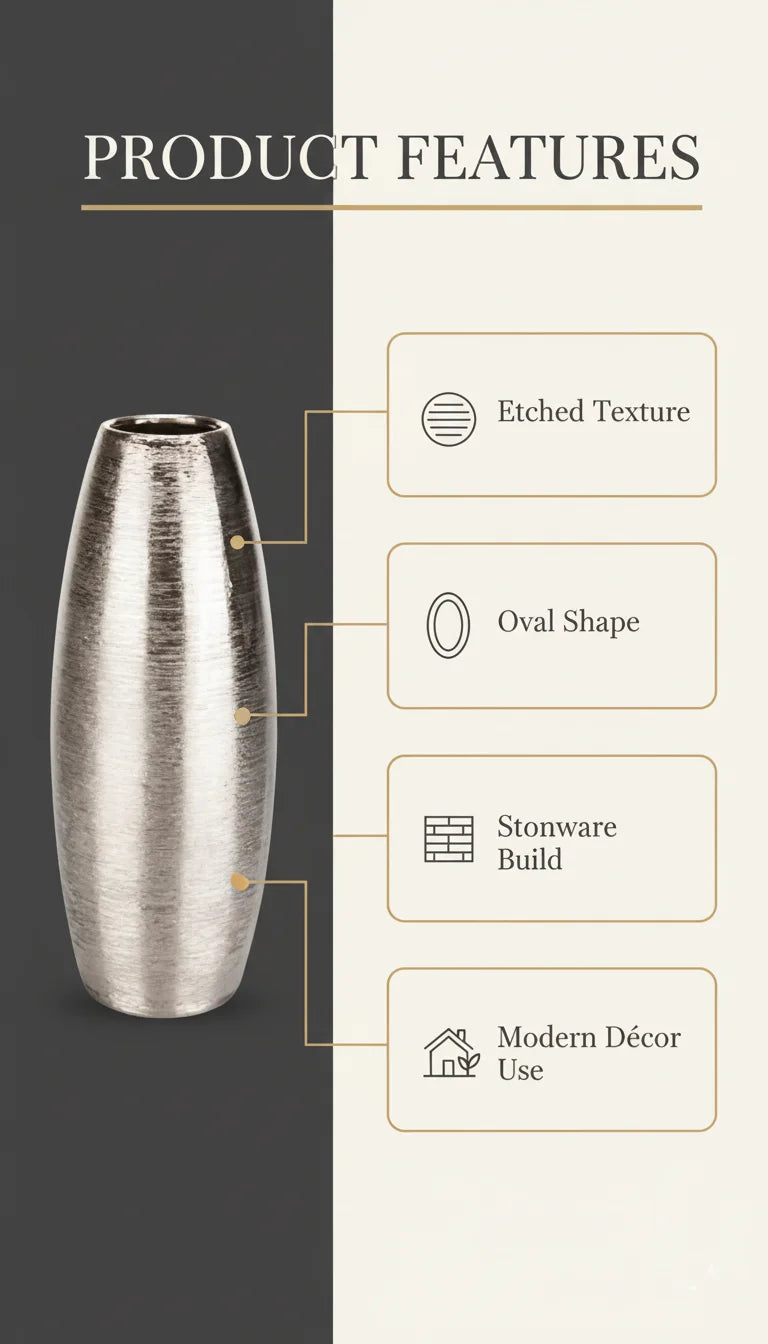 Silver Shimmer Textured Oval Vase Modern Home Décor | Sparkle Decors