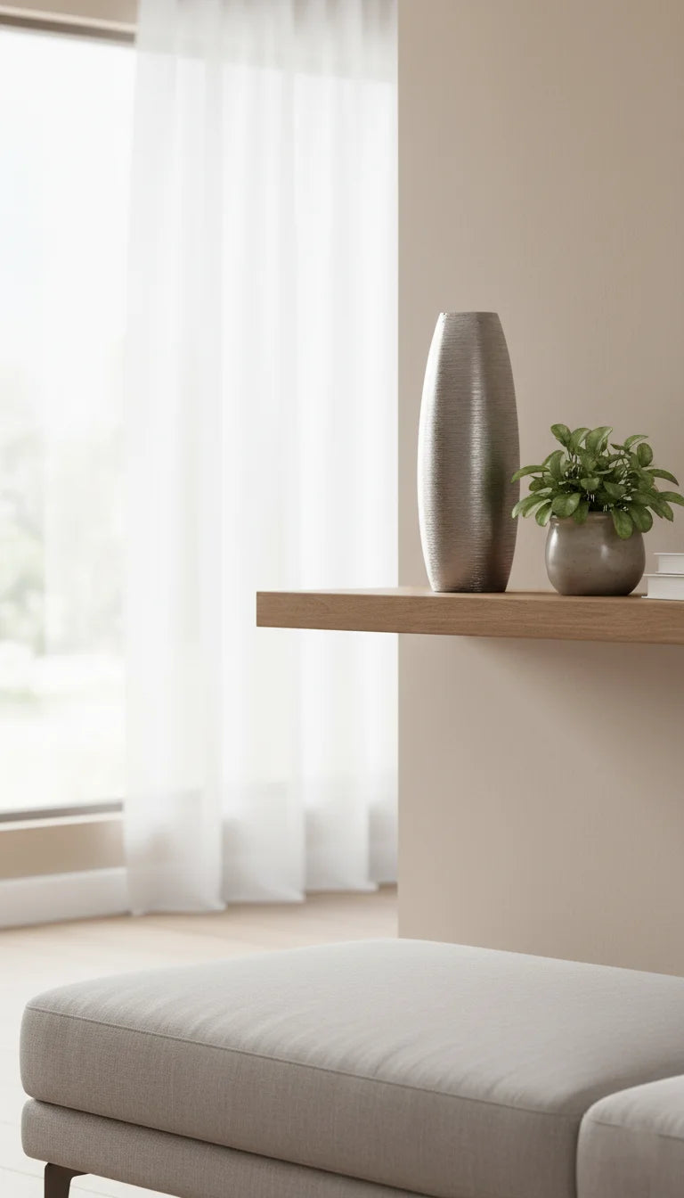 Silver Shimmer Textured Oval Vase Modern Home Décor | Sparkle Decors