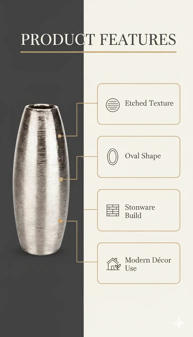 Grey Shimmer Textured Oval Vase Modern Home Décor | Sparkle Decors