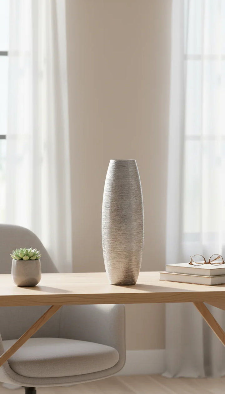 Grey Shimmer Textured Oval Vase Modern Home Décor | Sparkle Decors