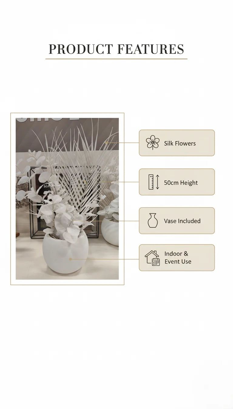 White Artificial Floral Arrangement with Vase for Home Décor | Sparkle Decors