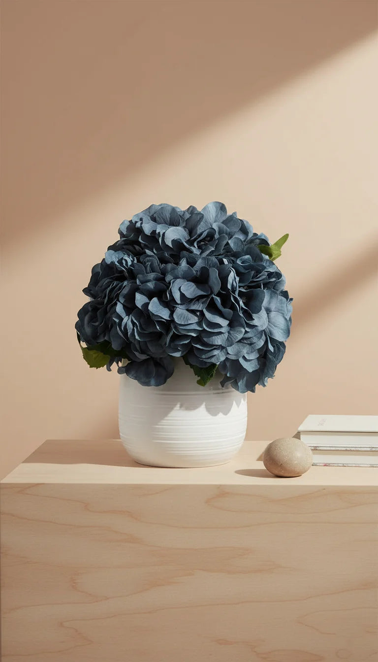 Vintage Blue Hydrangea Artificial Flowers in Vase | Sparkle Decors