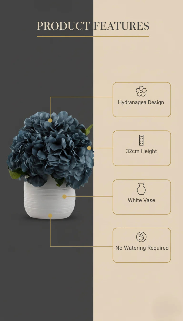 Vintage Blue Hydrangea Artificial Flowers in Vase | Sparkle Decors