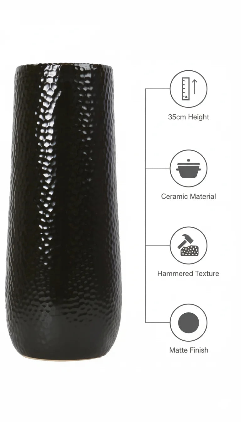 Hammered Matte Ceramic Vase 35cm Modern Home Décor | Sparkle Decors