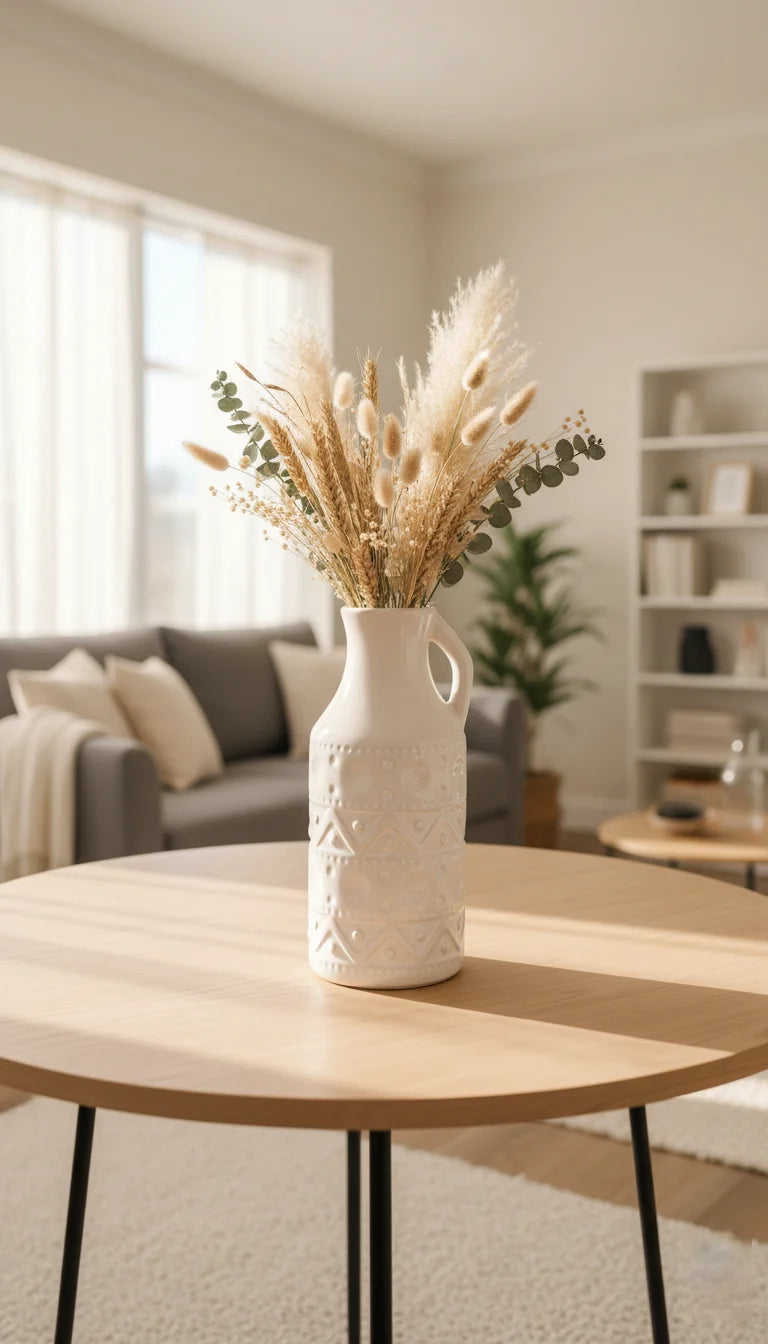 Elegant White Ceramic Jug Vase with Aztec Pattern – Sparkle Decors