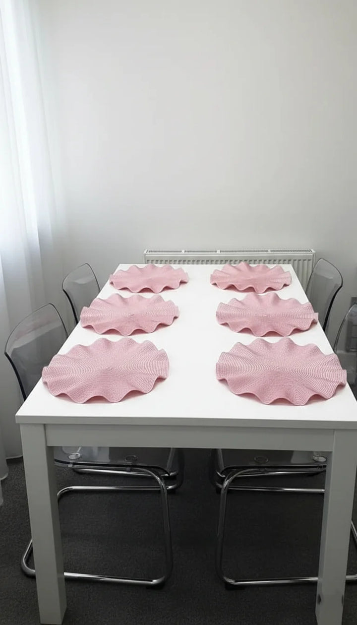 Set of 6 Pink Wavy Rattan Placemats – 38cm Round Decorative Table Mats