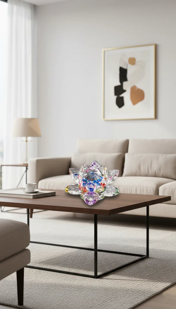 Clear Crystal Lotus Flower Ornament – Large Multi-Colour Home Décor