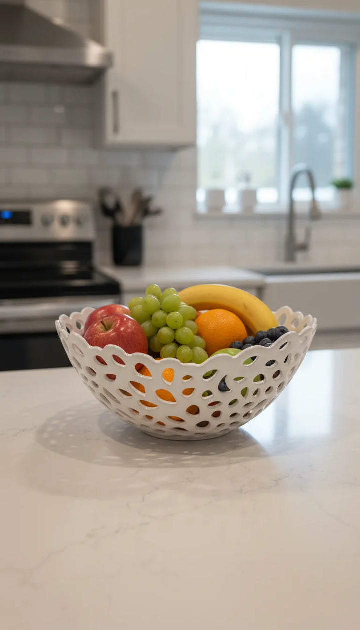 Ceramic Fruit Bowl White – Kitchen & Dining Table Storage Ornament
