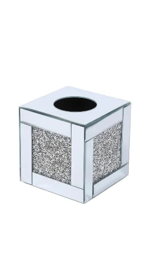 Silver Mirror Cube Tissue Box with Crystal Border | Sparkle Decors