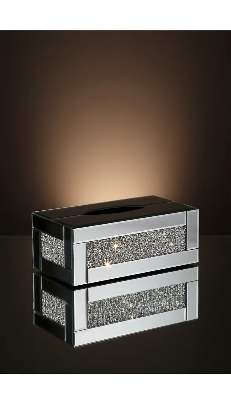 Silver Crystal Tissue Holder with Diamond Border | Sparkle Decors
