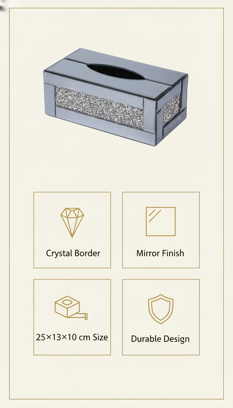 Silver Crystal Tissue Holder with Diamond Border | Sparkle Decors