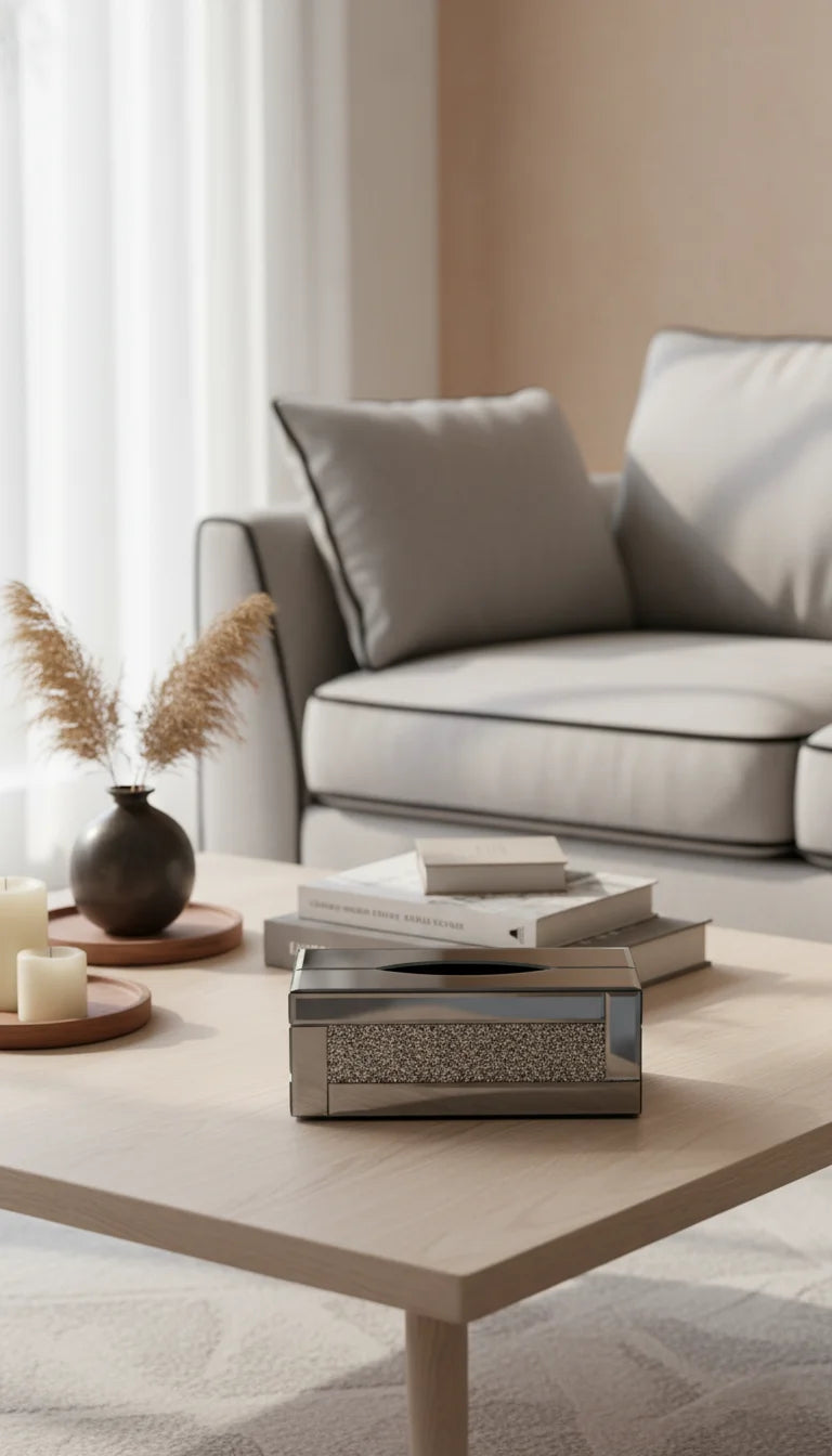 Silver Crystal Tissue Holder with Diamond Border | Sparkle Decors