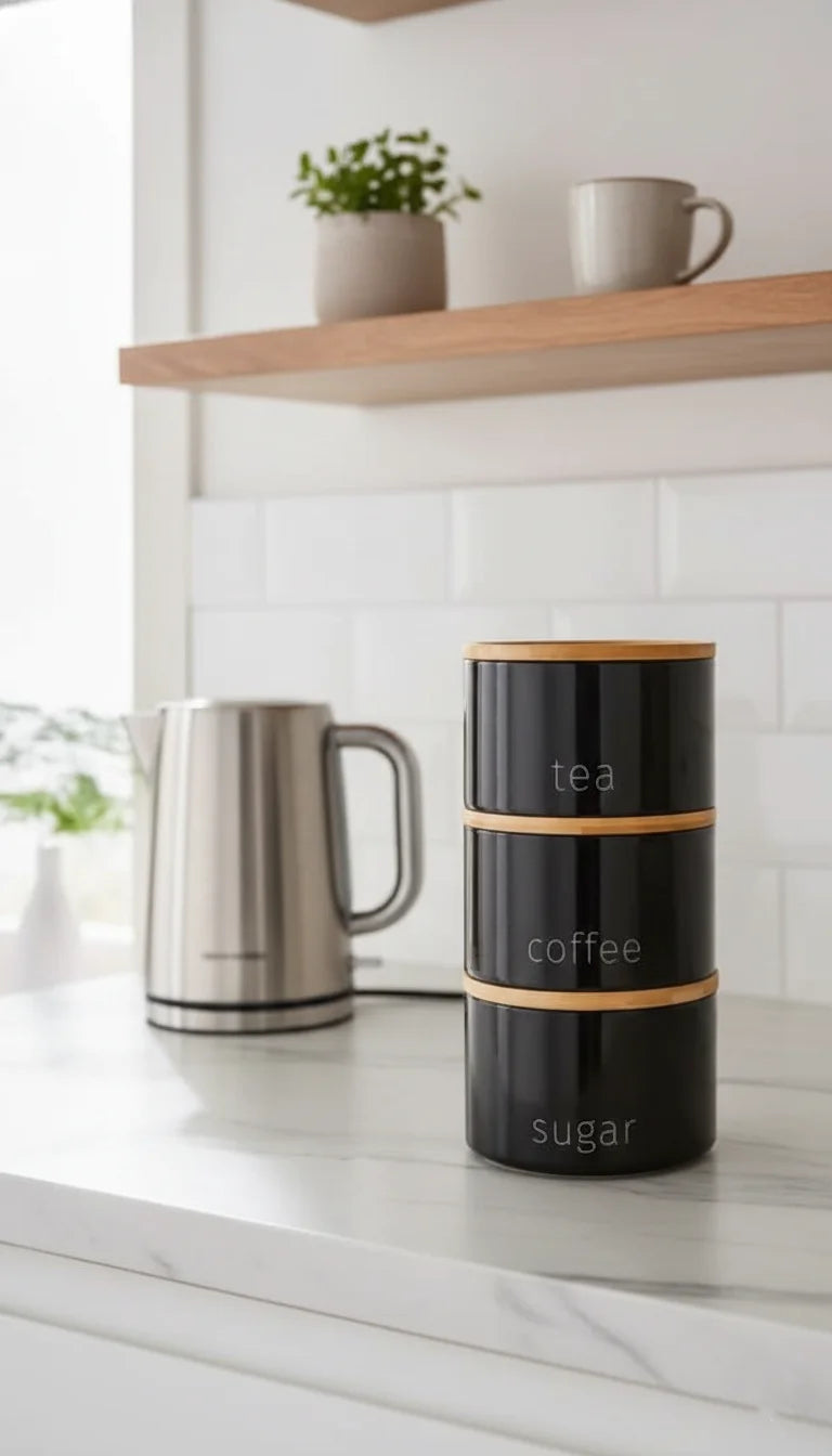 Stackable Tea Coffee Sugar Jars with Airtight Lids – Sparkle Decors