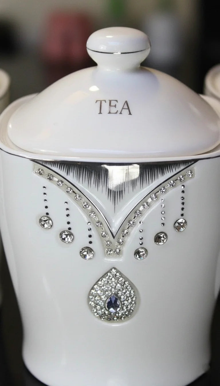 Crystal Diamante Tea Coffee Sugar Jars Set with Airtight Lids – Sparkle Decors