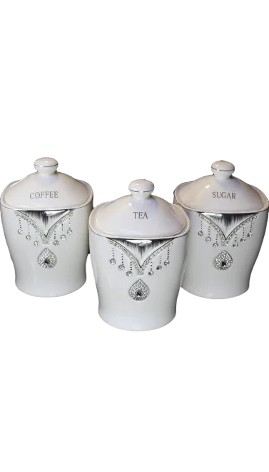 Crystal Diamante Tea Coffee Sugar Jars Set with Airtight Lids – Sparkle Decors