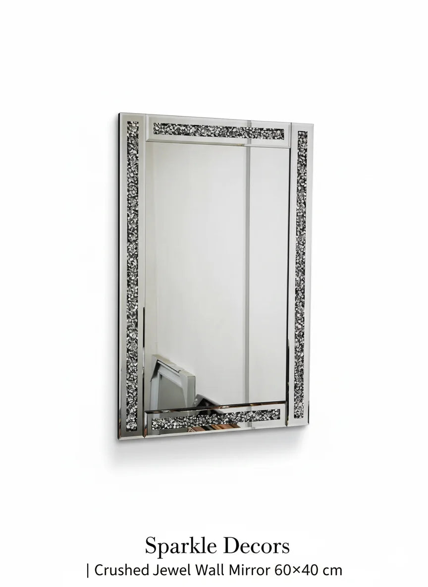 Silver Crushed Jewel Wall Mirror 60×40 cm – Luxury Diamond Crystal Décor | Sparkle Decors UK