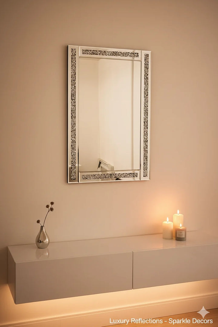 Silver Crushed Jewel Wall Mirror 60×40 cm – Luxury Diamond Crystal Décor | Sparkle Decors UK