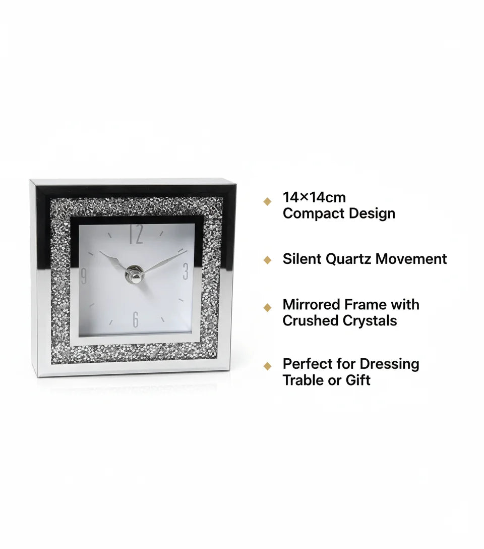 Small Square Crystal Clock – Elegant Sparkling Design for Home Décor | Sparkle Decors UK