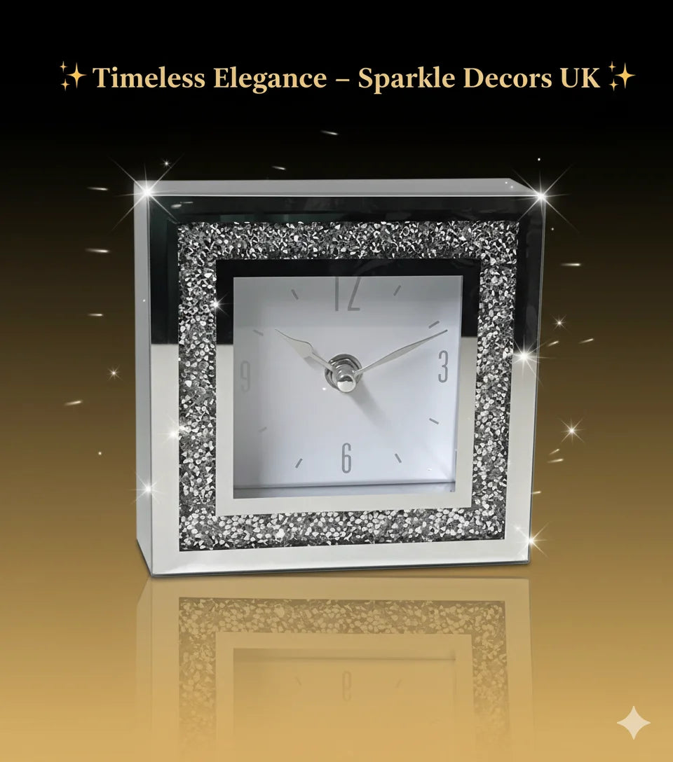 Small Square Crystal Clock – Elegant Sparkling Design for Home Décor | Sparkle Decors UK