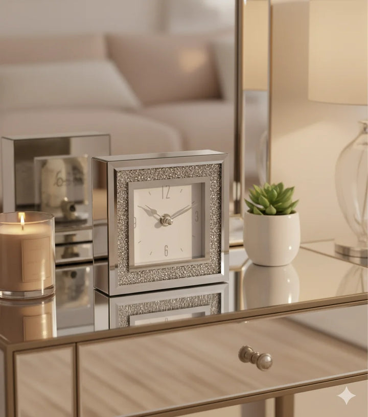 Small Square Crystal Clock – Elegant Sparkling Design for Home Décor | Sparkle Decors UK