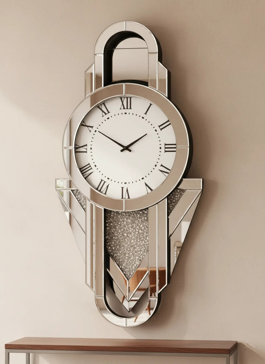 Full Mirrored Grandfather Wall Clock 118cm – Elegant Tall Roman Dial Art | Sparkle Decors UK