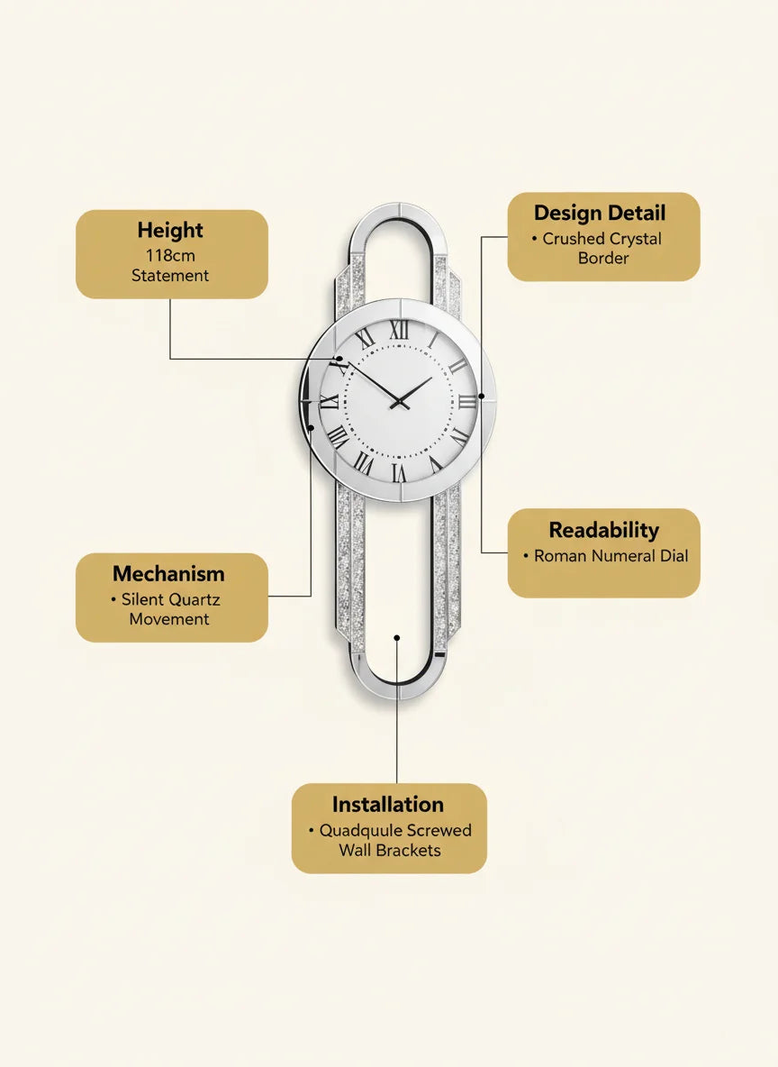 Full Mirrored Grandfather Wall Clock 118cm – Elegant Tall Roman Dial Art | Sparkle Decors UK