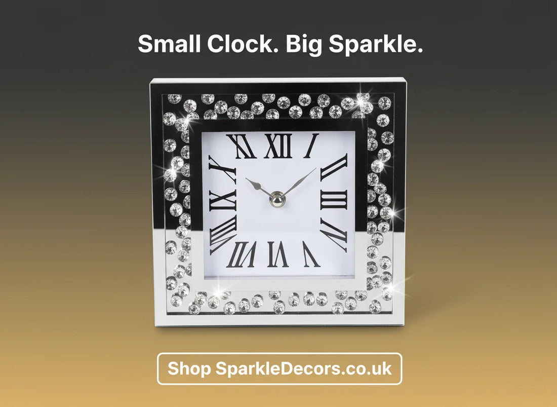 Diamante Mirrored Table Clock 20cm – Silent Sparkle Mantel & Desk Design | Sparkle Decors UK