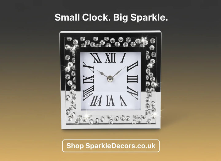 Diamante Mirrored Table Clock 20cm – Silent Sparkle Mantel & Desk Design | Sparkle Decors UK