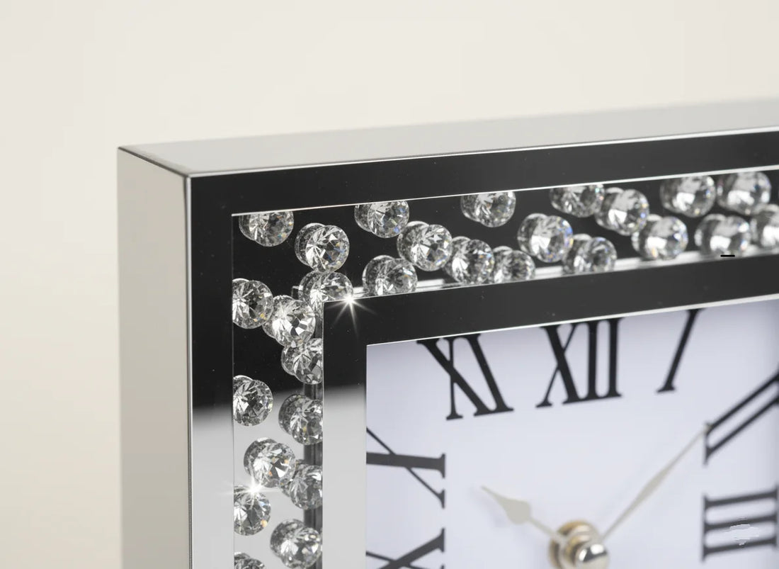 Diamante Mirrored Table Clock 20cm – Silent Sparkle Mantel & Desk Design | Sparkle Decors UK
