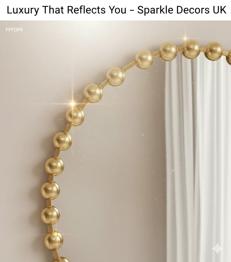 Luxury Golden Beaded Round Wall Mirror – 60cm Modern Home Accent Design | Sparkle Decors UK