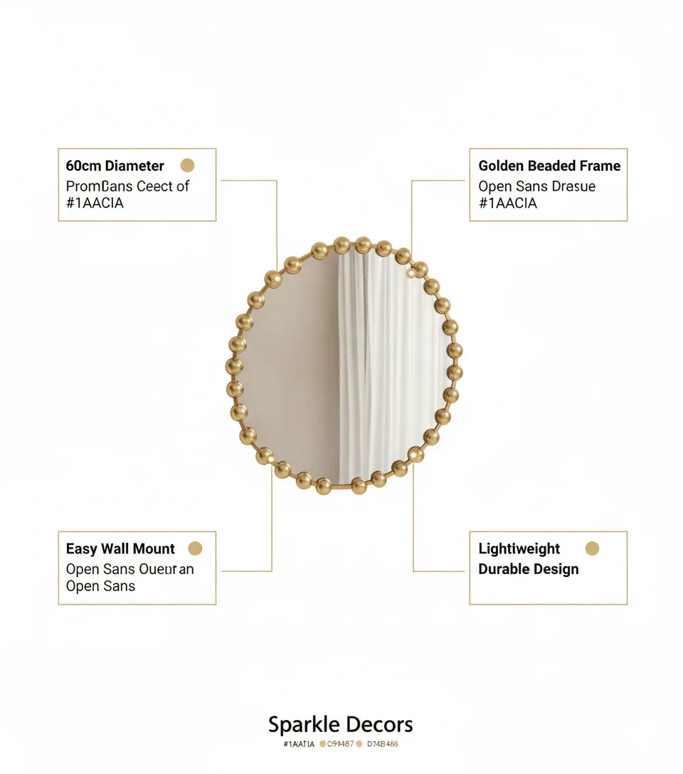 Luxury Golden Beaded Round Wall Mirror – 60cm Modern Home Accent Design | Sparkle Decors UK
