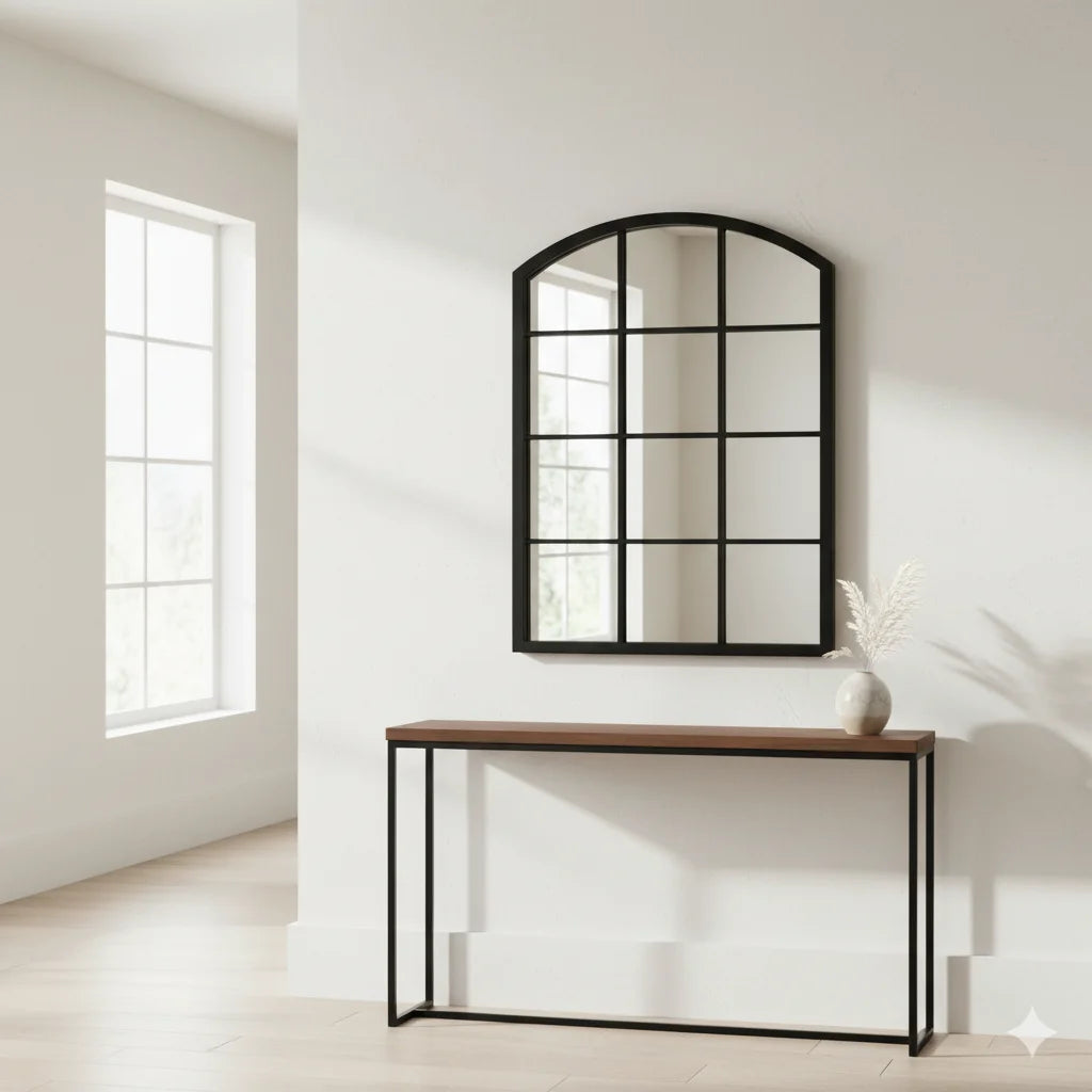 Arched Grid Mirror 76×50 cm – Stylish Black Frame Decorative Wall Feature | Sparkle Decors UK