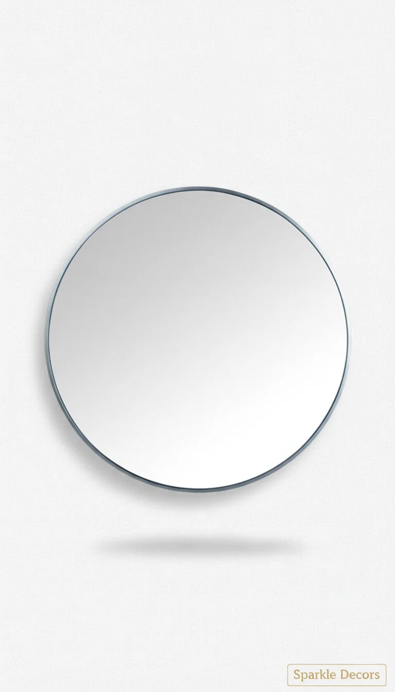 Sparkle Decors 60cm Round Grey Wall Mirror — Industrial Metal Frame for Bathroom & Living Room