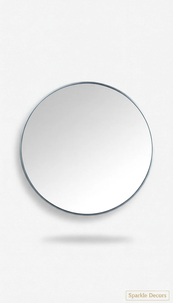 Sparkle Decors 60cm Round Grey Wall Mirror — Industrial Metal Frame for Bathroom & Living Room