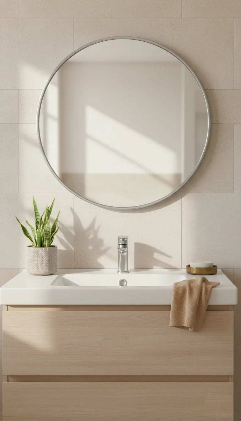 Sparkle Decors 60cm Round Grey Wall Mirror — Industrial Metal Frame for Bathroom & Living Room