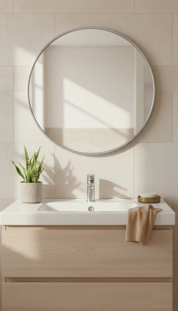 Sparkle Decors 60cm Round Grey Wall Mirror — Industrial Metal Frame for Bathroom & Living Room