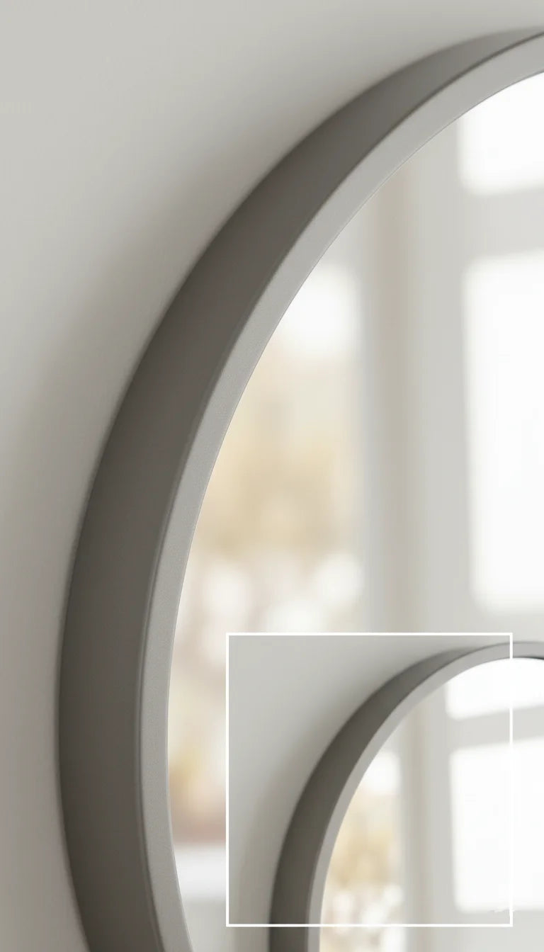 Sparkle Decors 60cm Round Grey Wall Mirror — Industrial Metal Frame for Bathroom & Living Room