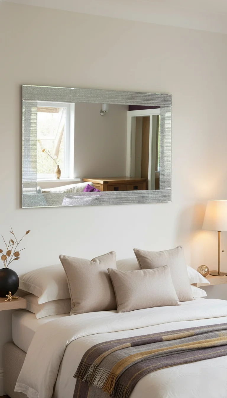 Sparkle Decors Silver Glitter Rectangular Wall Mirror – Elegant Decorative Home Art (40x60cm)