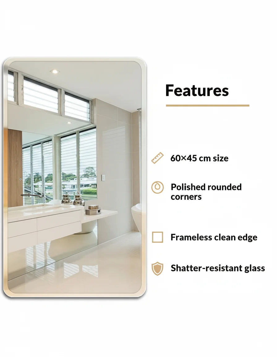 Sparkle Decors 60×45cm Frameless Wall Mirror — Rounded Corner, Polished Edge
