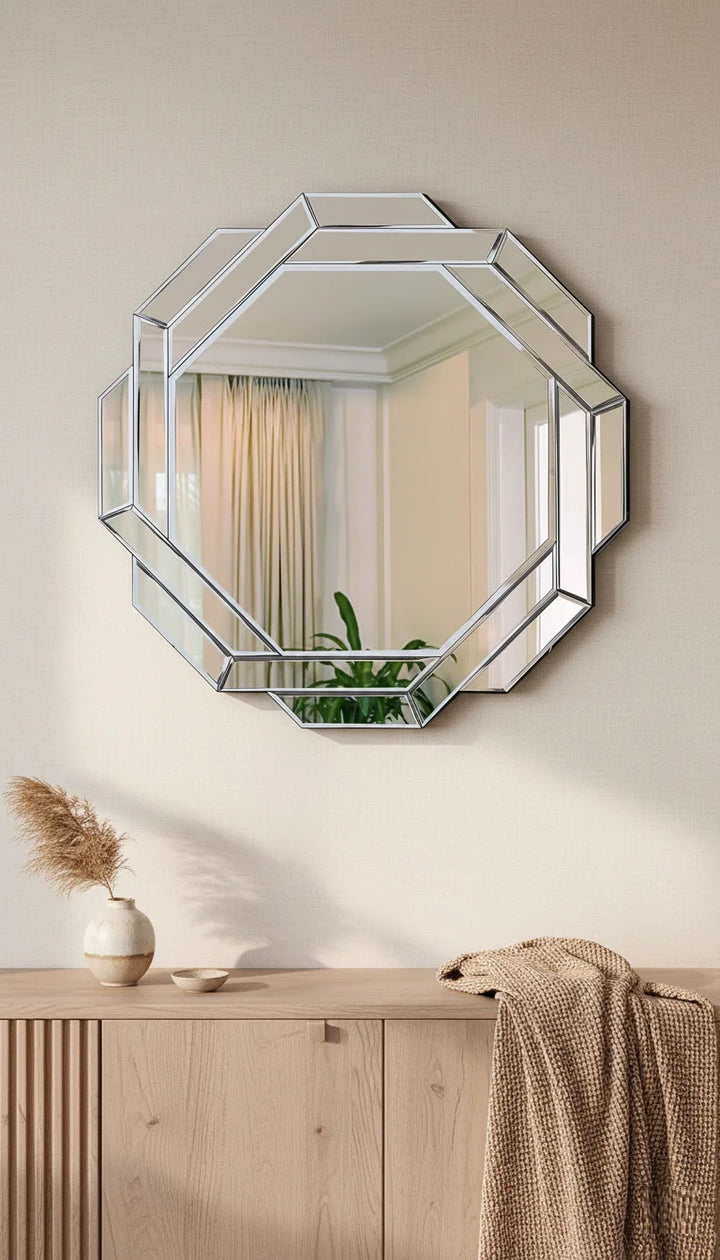 Sparkle Decors 60cm Dual Octagonal Silver Wall Mirror — Round Statement