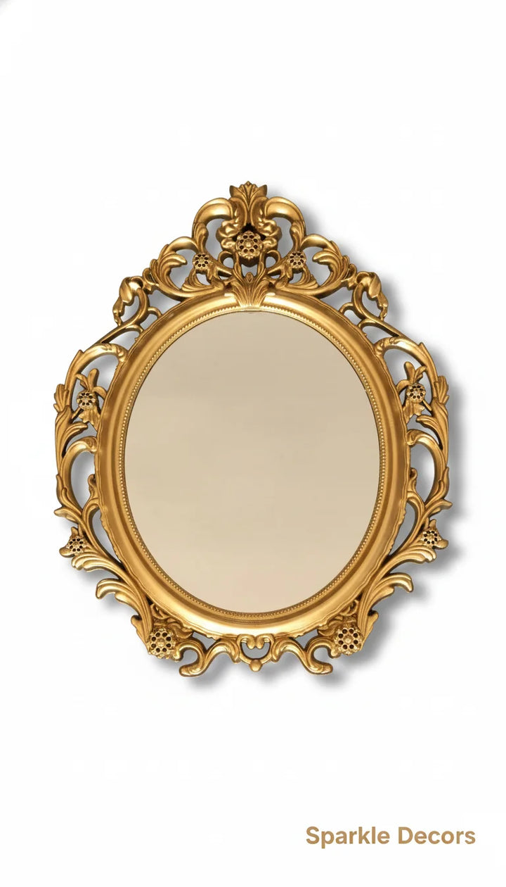 Sparkle Decors Ornate Antique Gold Oval Wall Mirror 62×49 cm