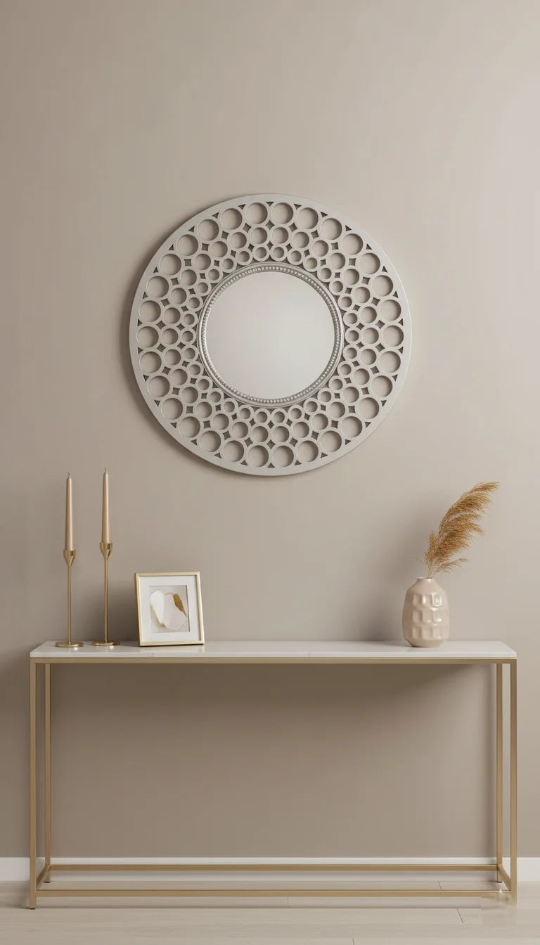 Sparkle Decors 63cm Silver Round Wall Mirror – Elegant Sunburst Design for Living Room, Bedroom & Dining Decor