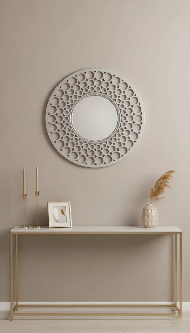 Sparkle Decors 63cm Silver Round Wall Mirror – Elegant Sunburst Design for Living Room, Bedroom & Dining Decor
