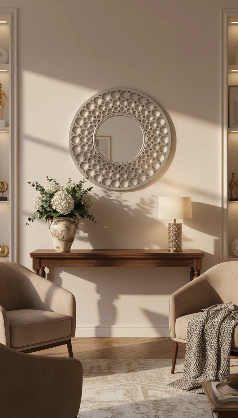 Sparkle Decors 63cm Silver Round Wall Mirror – Elegant Sunburst Design for Living Room, Bedroom & Dining Decor