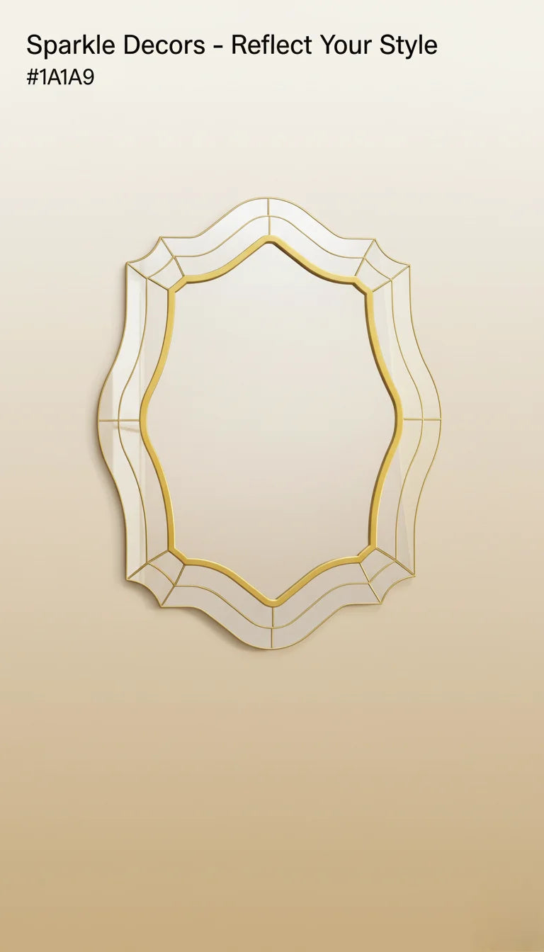 Sparkle Decors Wavy Oval Gold Wall Mirror – 74x56cm Modern Art Deco Mirror for Living Room, Bedroom & Bathroom