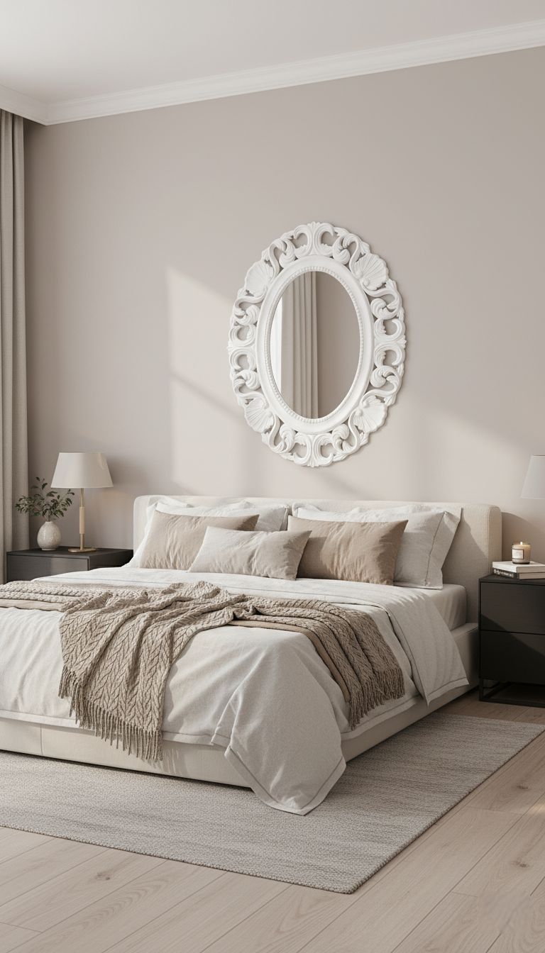 Sparkle Decors Oval Baroque White Wall Mirror 62×50 cm – Elegant Vintage Ornate Home Décor Gift