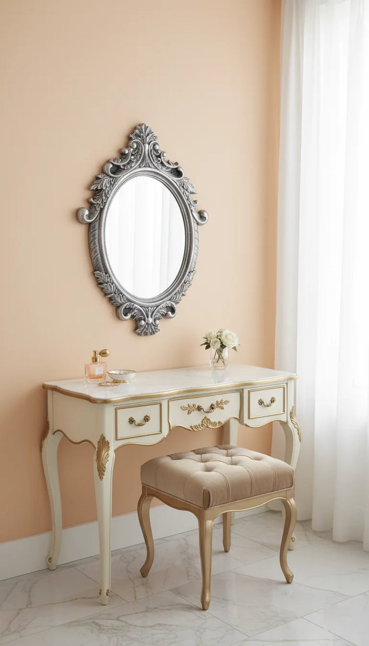 Sparkle Decors Vintage Oval Luxury Wall Mirror – Silver Baroque Bathroom & Living Room Décor 45x73cm